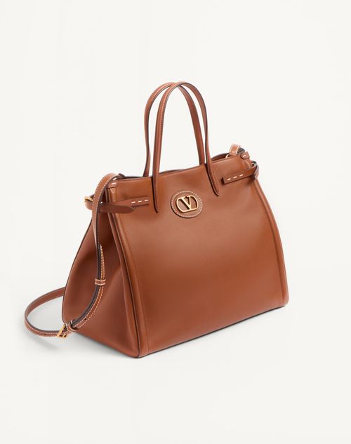 Valentino Garavani - Valentino Garavani Antibes Medium Calfskin Shopping Bag - Tobacco - Woman - Totes