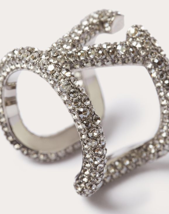 VALENTINO シグネチャー メタル スワロフスキー リング Vlogo-Signature-Ring-In-Metal-