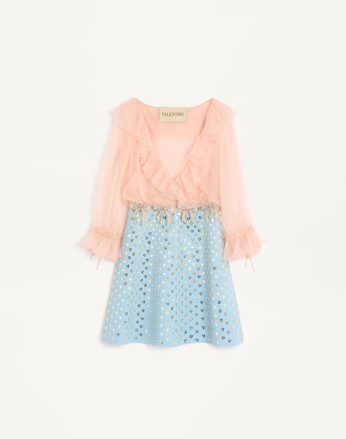 Valentino Embroidered Crepe Couture Short Dress Woman Rose Mist/pastel Grey 44