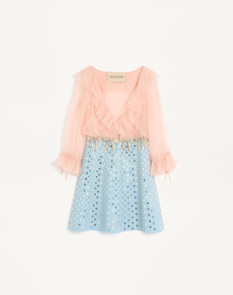 Valentino Women's Rose Mist/Pastel Grey Embroidered Crepe Couture Short Dress Woman 46
