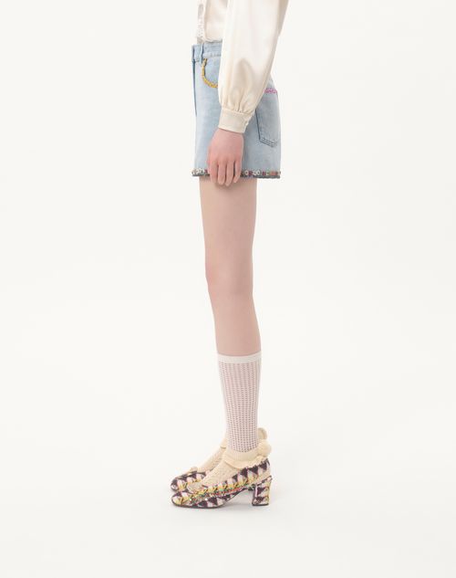 Valentino - Embroidered Denim Shorts - Denim - Woman - Denim