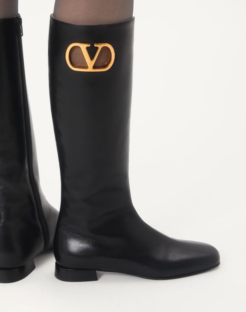 Valentino Garavani - Vlogo Signature Boots Aus Ziegenleder, 20 Mm - Schwarz - Frau - Stiefel