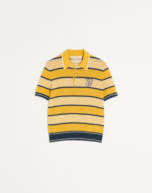 Valentino Long-sleeved Linen And Cotton Polo Shirt With Vg Patch