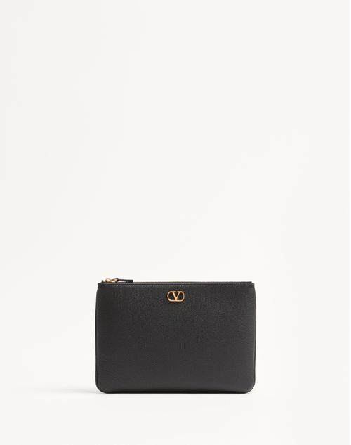 Valentino Garavani Vlogo Signature Grainy Calfskin Clutch Bag Woman Black Uni In Noir