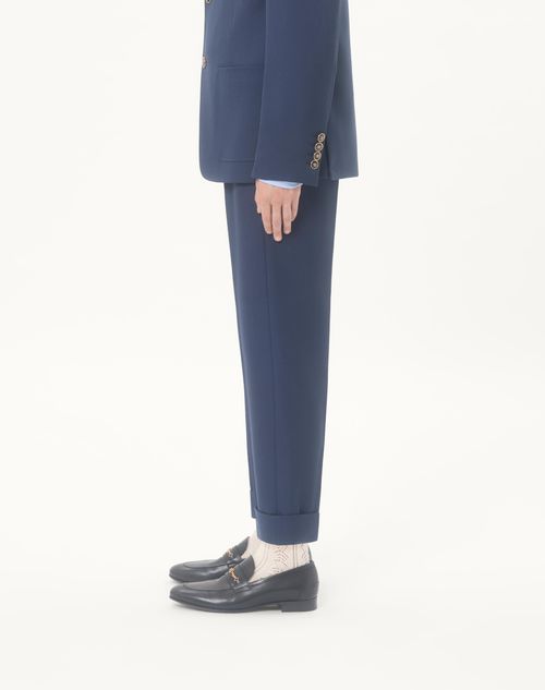 Valentino - Wool Gabardine Trousers With Turn-ups - Blue - Man - Trousers And Shorts
