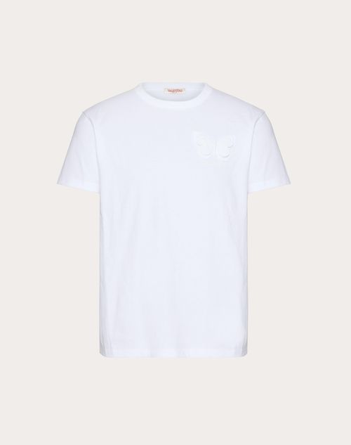 Shop Valentino Cotton T-shirt With Embroidered Butterfly In White