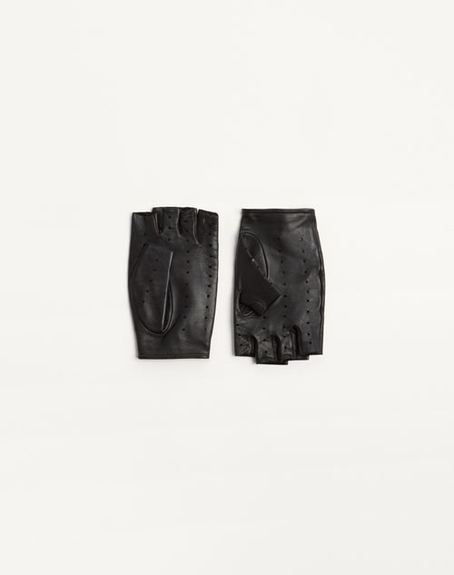 Valentino Garavani - Vlogo Signature Nappa Fingerless Gloves - Black/gold - Woman - Hats And Gloves