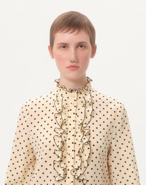 Valentino - Crepe De Chine Shirt With Plusdepois Print - Birch/black - Woman - Shirts & Tops