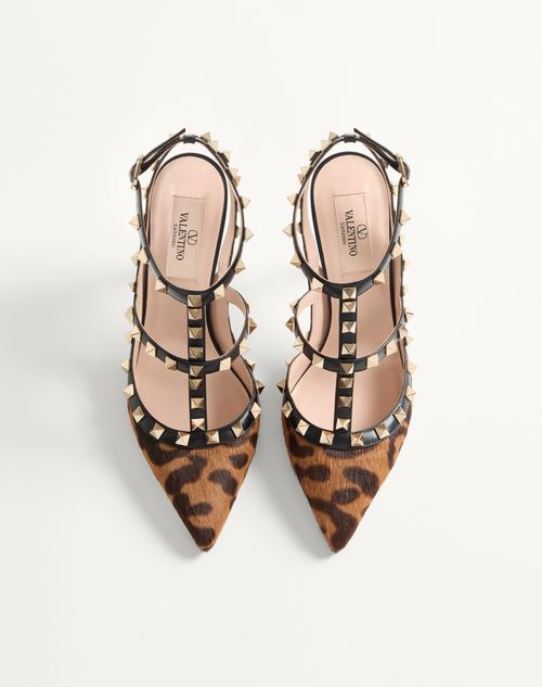 Valentino Garavani - Rockstud Pumps With Straps In Pony-effect Calfskin 100mm - Animal Print - Woman - Pumps
