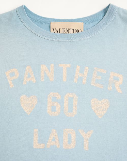 Valentino - Bedrucktes T-shirt Aus Baumwolle - Himmelblau - Frau - T-shirts & Sweatshirts