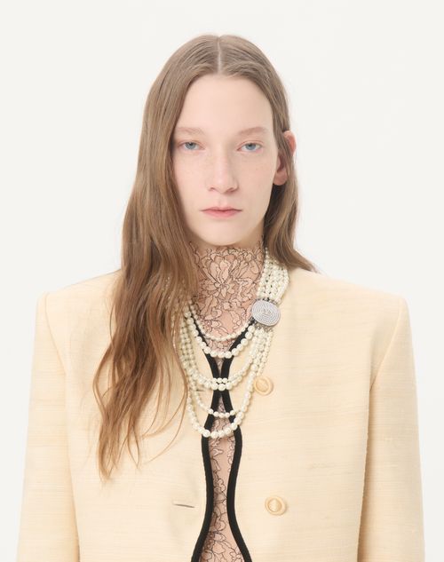 Valentino - Jacket In Silk Linen Canvas - Latte/black - Woman - Jackets And Blazers