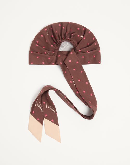 Valentino Garavani - Headband Stelline E Firma Starry In Seta E Cotone - Chocolate/beige - Donna - Accessori Tessili