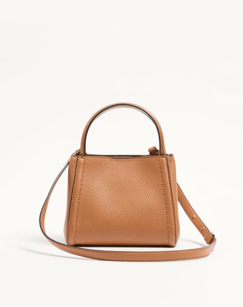 Valentino Garavani - Valentino Garavani Alltime Small Handbag In Grainy Calfskin With Embroidered Ribbon Shoulder Strap - Beige - Woman - Top Handle Bags