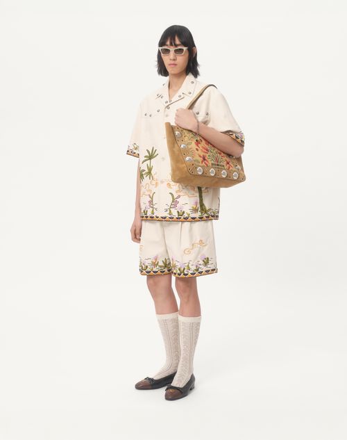 Valentino - Cotton Canvas Bermuda Shorts With Floral Embroidery And Jacquard Trimmings - Shell - Man - Pants And Shorts