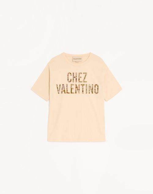 Valentino Camiseta De Algodón Bordada Mujer Abedul L