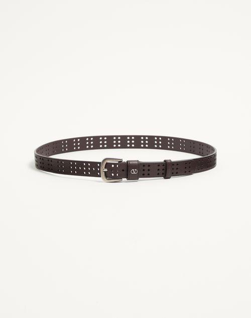 Valentino Garavani - Mini Vlogo Signature Belt In Perforated Leather - Brown - Man - Belts