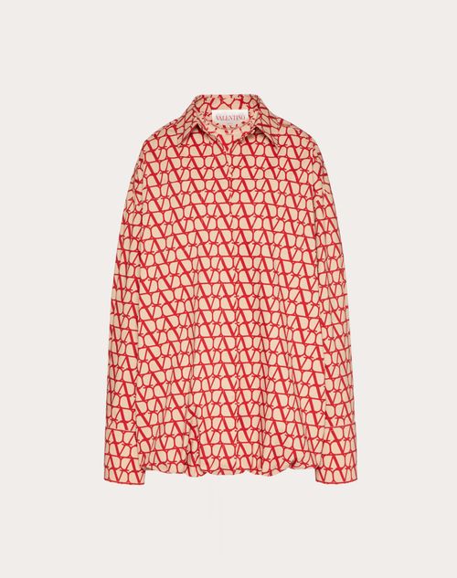 Valentino Faille Toile Iconographe Overshirt In Beige/red