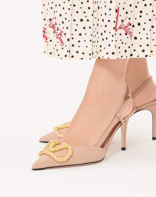 Valentino Garavani - Escarpins À Bride Arrière Vlogo Signature En Cuir De Veau Avec Logo Bijou, Talon&nbsp;: 80&nbsp;mm - Rose Cannelle - Femme - Escarpins Et Slingbacks