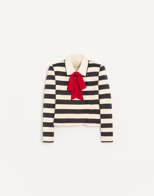 Valentino - Maxi Barré Cotton Satin Jacket - Vanilla/black/paris - Woman - Jackets And Blazers