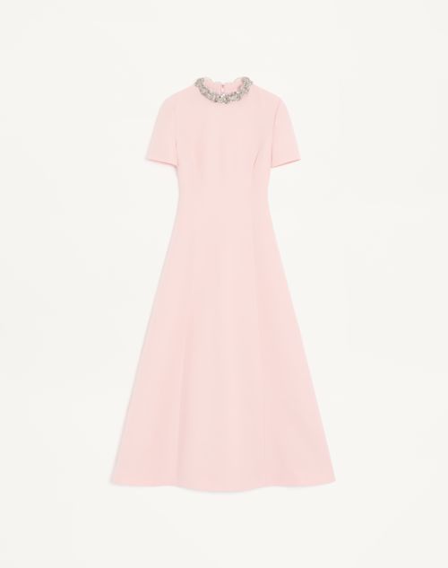 Valentino Robe Mi-longue Brodée En Crepe Couture Femme Rose/argent 38