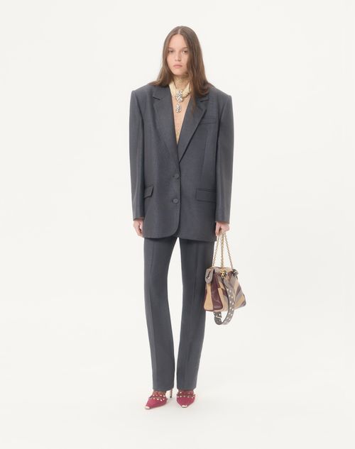 Valentino - Single-breasted Jacket In Textured Silk Wool - Dark Grey - Woman - Jackets And Blazers