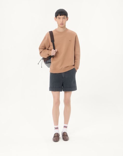 Valentino - Valentino Cotton Sweatshirt With Vlogo Embroidery - Beige - Man - T-shirts And Sweatshirts