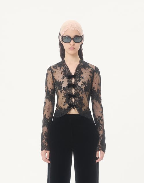 Valentino - Lace Shirt With Bows - Black - Woman - Shirts And Tops