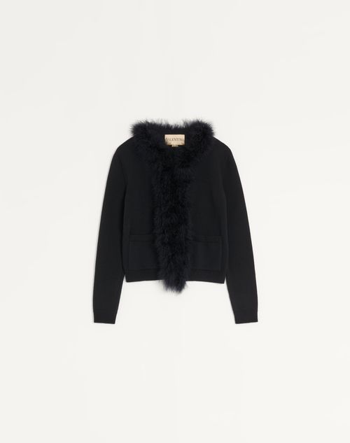 Valentino Wool Cardigan With Feathers Woman Black M