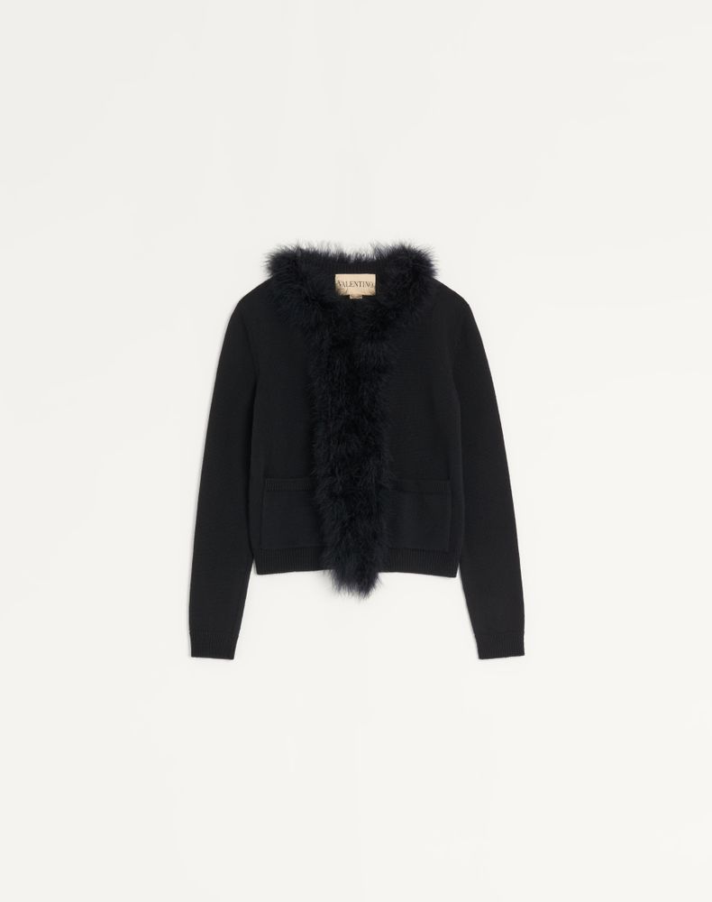 Valentino Women's Black Wool Cardigan With Feathers Woman Xs