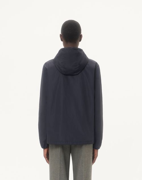 Valentino - Valentino Hooded Windbreaker In Lightweight Nylon With Inlaid V - Navy/beige - Man - Outerwear