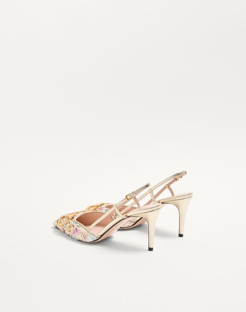 Valentino Garavani - Vlogo Signature Slingback Décolleté With Rhombelle Embroidery 80mm - Platinum - Woman - Pumps
