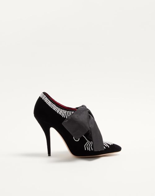 Valentino Garavani - Rockocò Velvet Ankle Boot With Beaded Embroidery 105mm - Black - Woman - Pumps