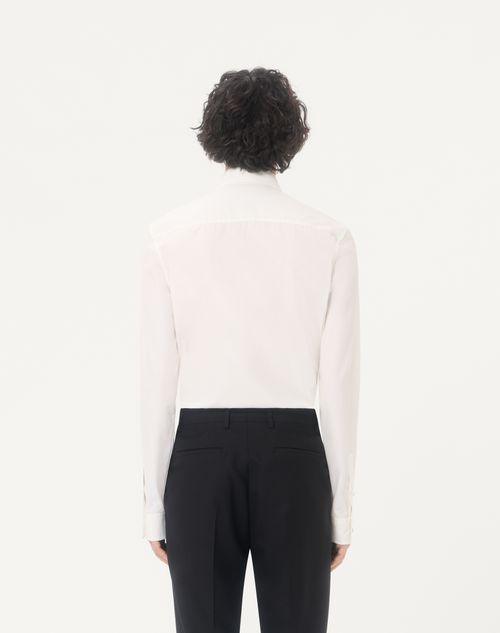 Valentino - Valentino Cotton Poplin Shirt With Pleated Plastron And Embroidery On The Collar - White - Man - Shirts