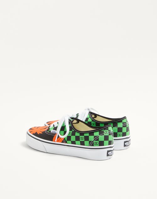 Valentino Garavani - Valentino Garavani And Vans Low-top Fabric Trainer With Vlogo Checkerboard Print And Tropical Leaves Print - Black/red/green - Woman - Sneakers