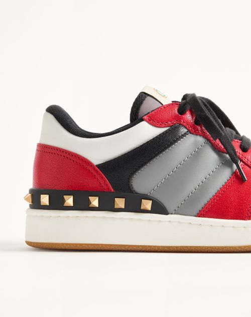 Valentino Garavani - Freedots Two-tone Sneaker In Kidskin And Nappa Calfskin With Studs Detail - Coral/multicolor - Man - Trainers