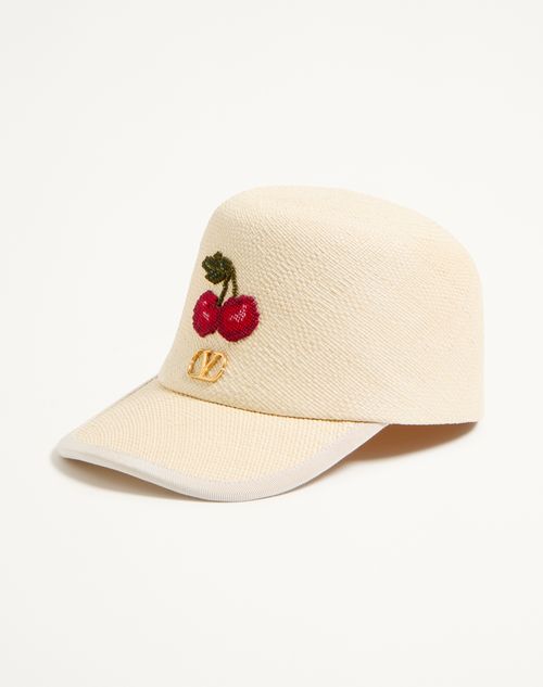 Valentino Garavani - Cherryfic Baseball Cap In Straw - Natural/multicolour - Woman - Hats And Gloves