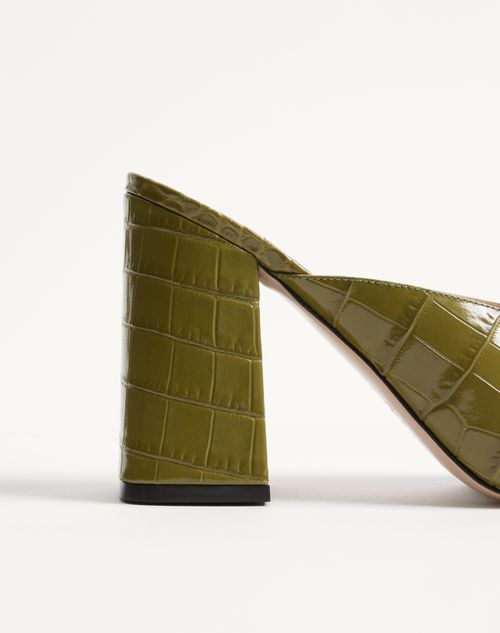 Valentino Garavani - Claquettes Vlogo Signature En Cuir De Veau Imprimé, Talon : 95 mm - Vert - Femme - Sandales