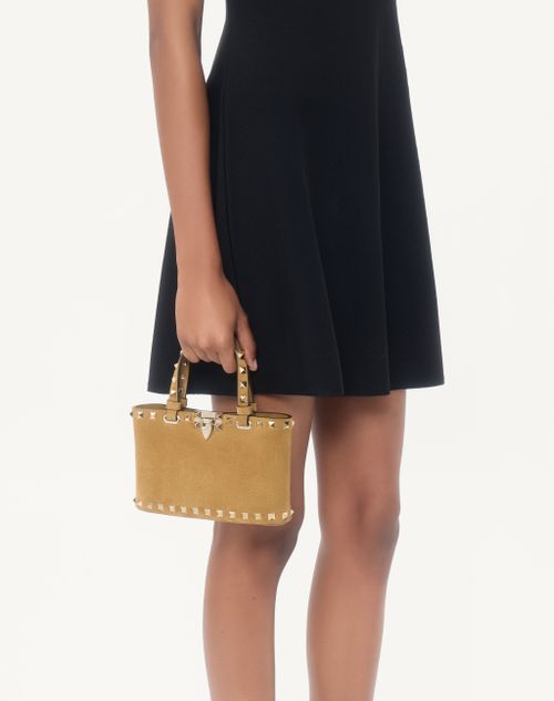 Valentino Garavani - Bolso De Compras Rockstud Mini De Ante - Havana Beige - Mujer - Bolsos Shopping