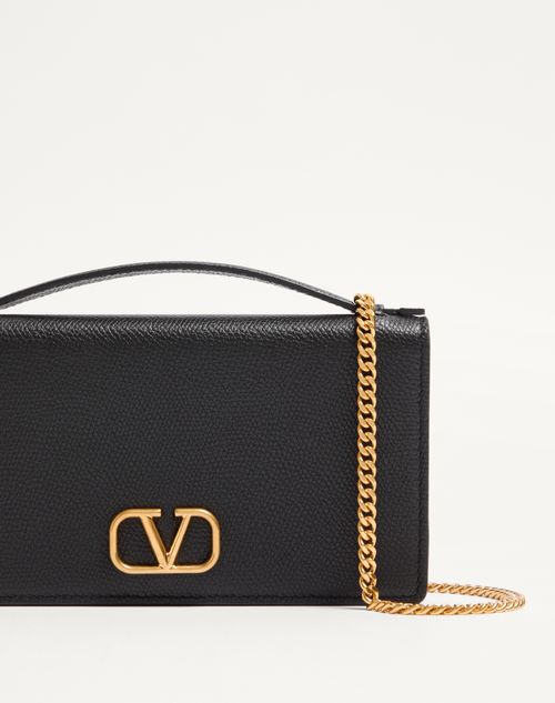 Valentino Garavani - Vlogo Signature Grainy Calfskin Wallet With Chain - Black - Woman - Wallets And Small Leather Goods