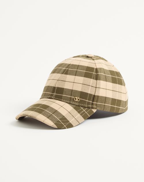 Valentino Garavani - Valentino Garavani Vlogo Signature Baseball Cap In Check Fabric - Green/beige - Man - Hats And Gloves
