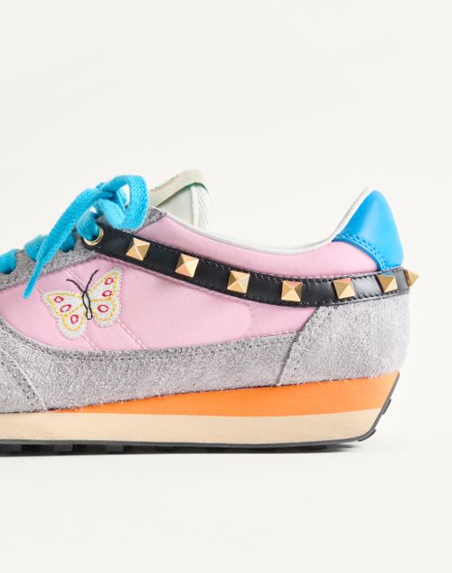 Valentino Garavani - スタッドアップ バタフライエンブロイダリー スプリットレザー X ナイロン スニーカー - ローズ/マルチカラー - ウィメンズ - スニーカー