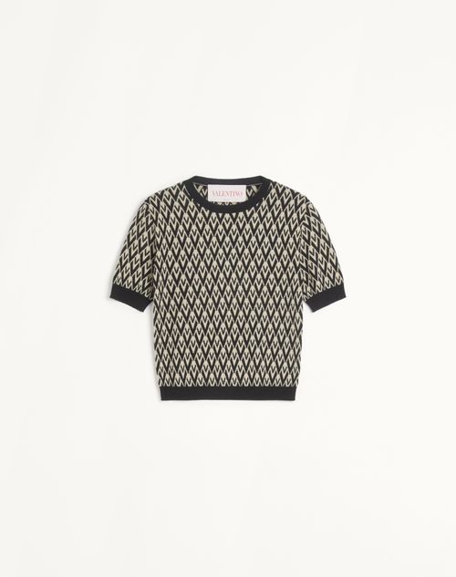 Valentino Toute La V Jacquard Wool Jumper Woman Cream/black Xs In Black