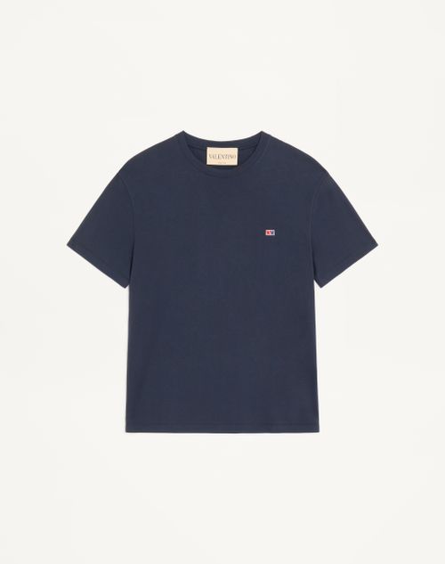Valentino - Valentino Cotton Jersey T-shirt With Vlogo Signature Patch - Navy - Man - T-shirts And Sweatshirts