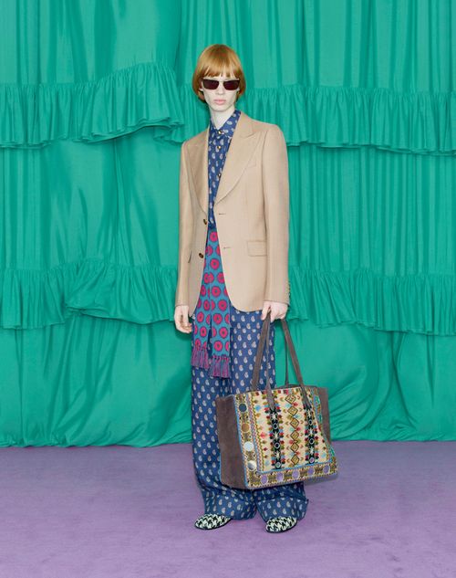 Valentino Garavani - Valentino Garavani Nellcôte Large Embroidered Shopping Bag - Multicolour/testa Di Moro - Man - Totes