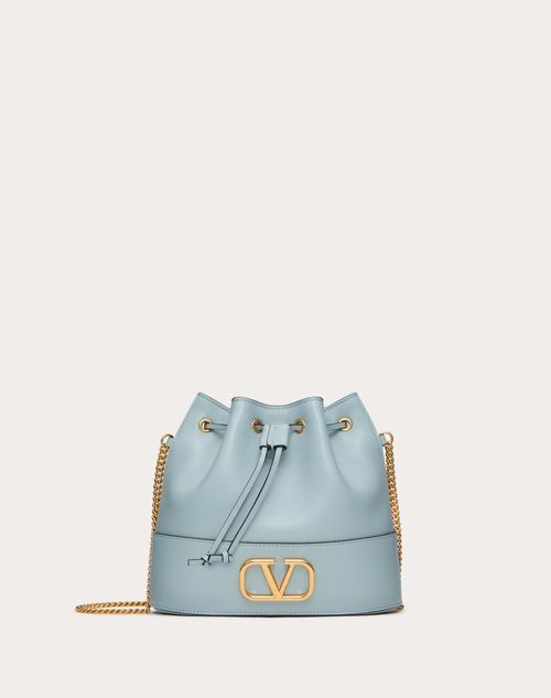 Shop Valentino Garavani Mini Bucket Bag In Nappa With Vlogo Signature Chain Woman Porcelain Blue Uni