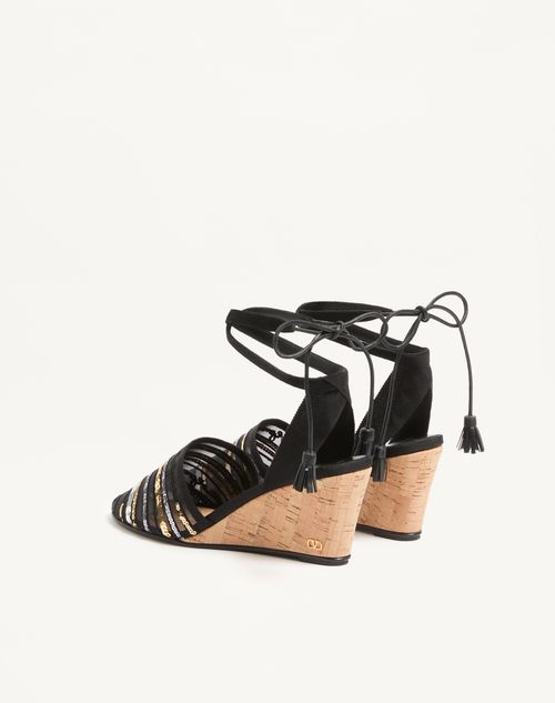 Valentino Garavani - La Cruisette Mesh Wedge With Embroidery 75mm - Black - Woman - Espadrilles And Wedges