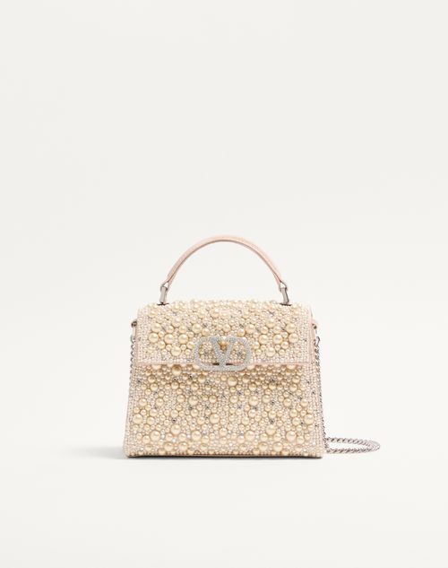 Valentino Garavani - Valentino Garavani Mini Vsling Handbag With Pearls, Rhinestones And Jewel Logo - Cream - Woman - Top Handle Bags