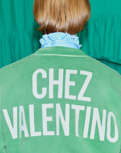 Valentino - Cotton Sweatshirt With Chez Valentino Print And Embroidery - Laurel - Man - Tshirts And Sweatshirts