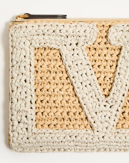 Valentino Garavani - Valentino Garavani Viva Superstar Small Pouch In Synthetic Raffia - Natural/butter - Woman - Clutches