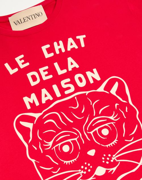 Valentino - Cotton T-shirt With Le Chat De La Maison Print - Red/butter - Man - T-shirts And Sweatshirts